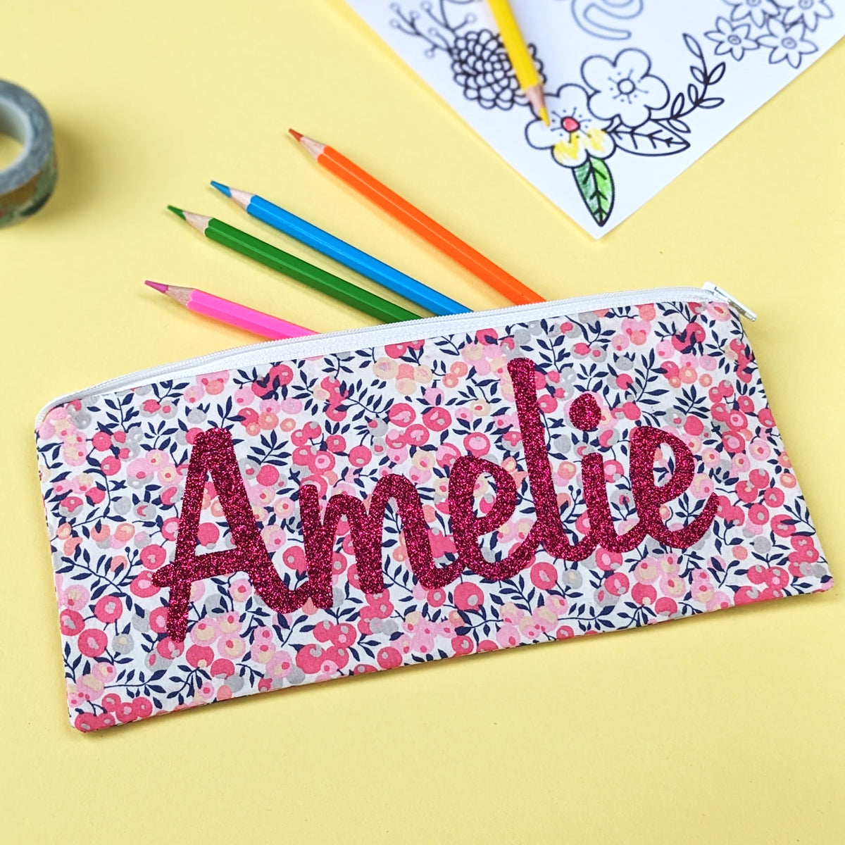 Liberty Glitter Name Pencil Case nickynackynoo