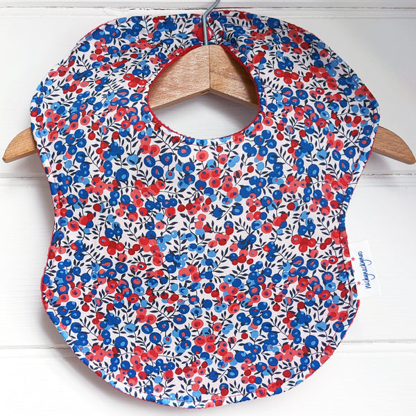 Liberty fabric bib - bright blue and red Wiltshire