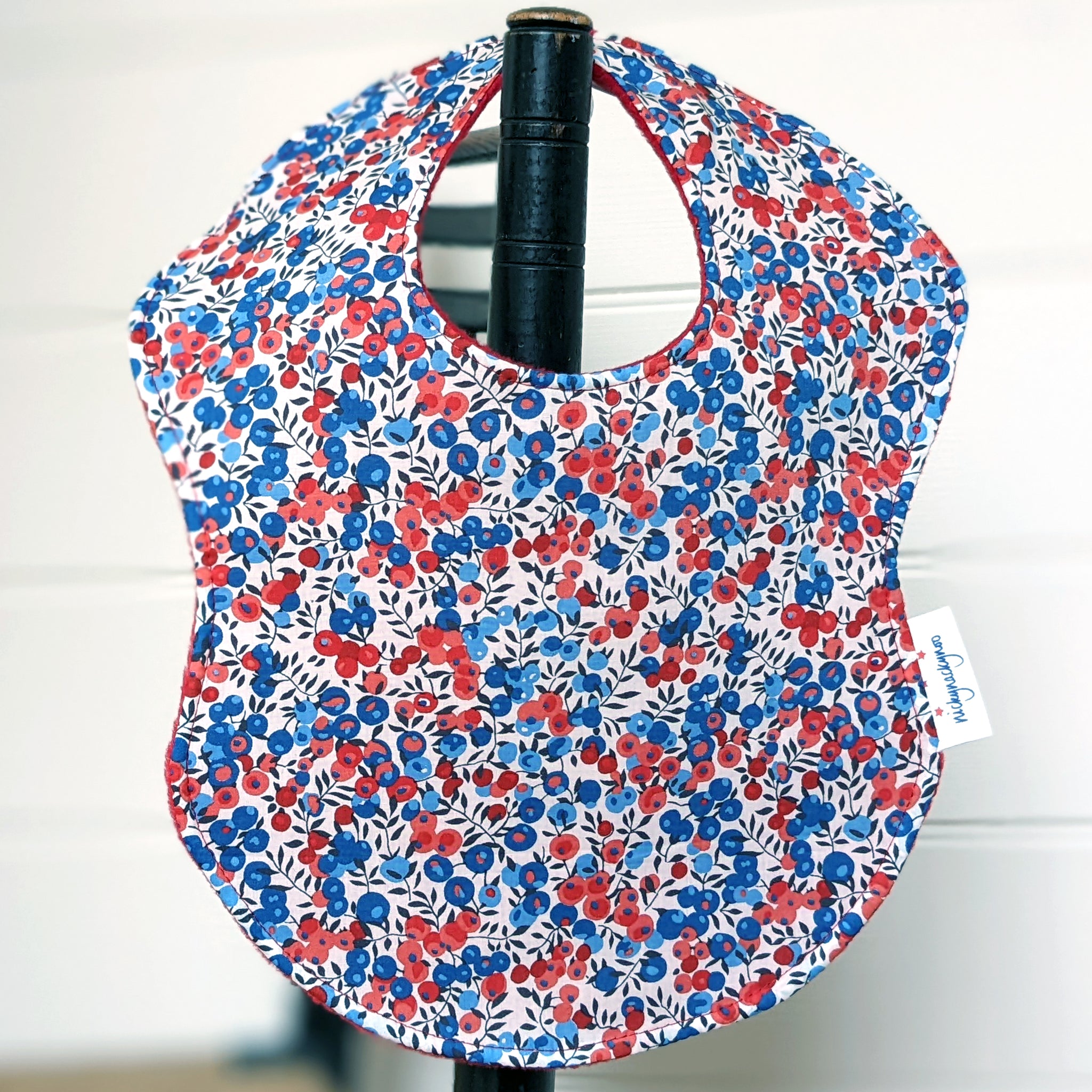 Liberty fabric bib - bright blue and red Wiltshire