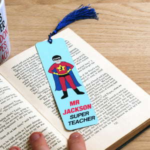 Superhero Teacher Personalised Bookmark - male teacher gift