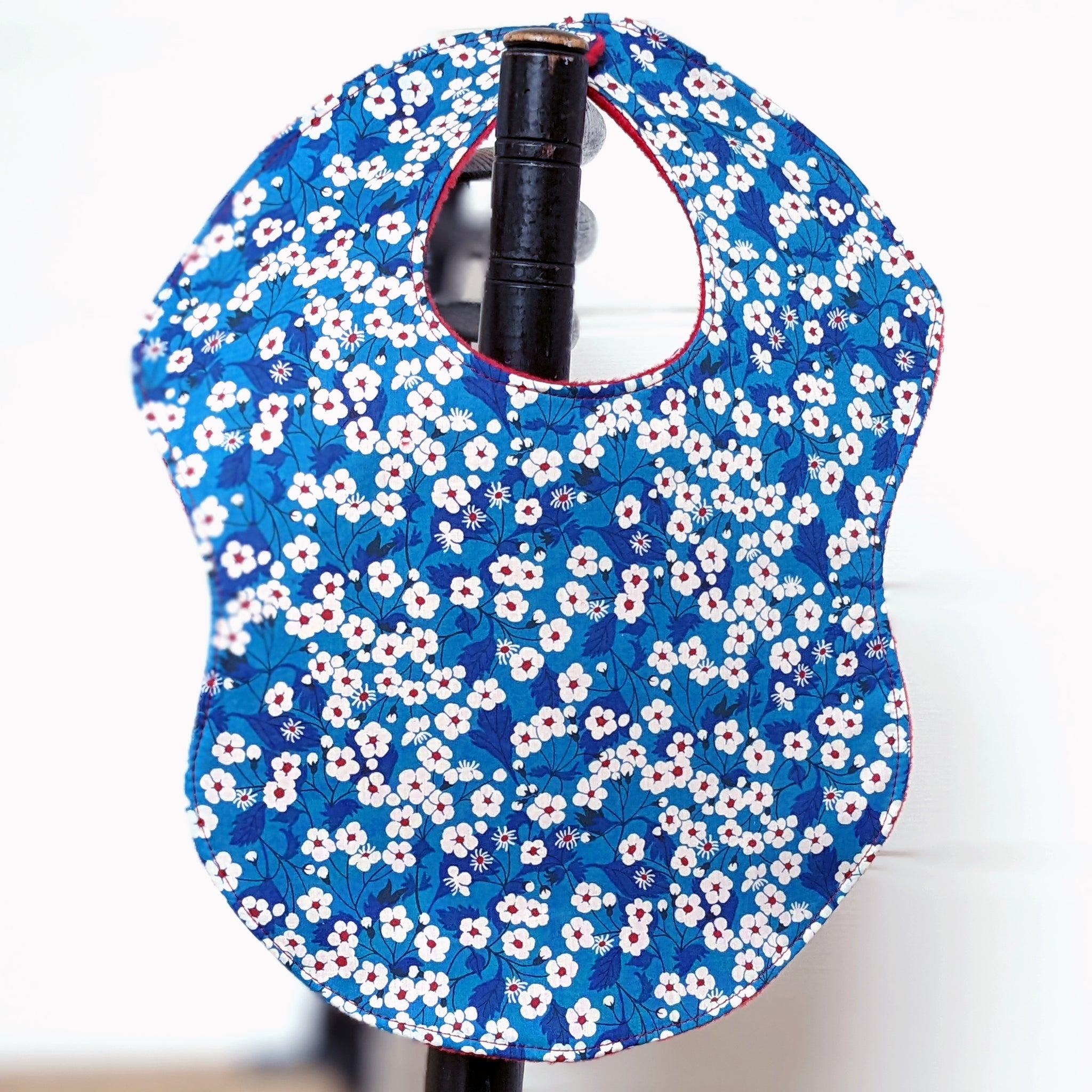 Liberty fabric bib - blue and red Mitsi